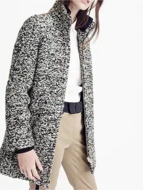 J.Crew Lodge Coat Women’s 6 Black White Speckled Bouclé Italian Wool Full Zip